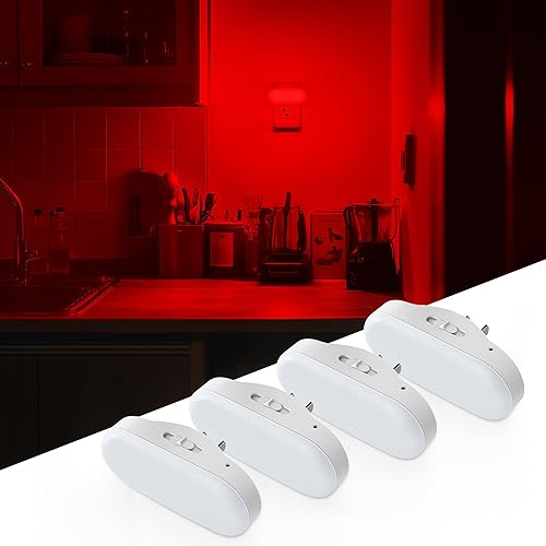 Miniatura 49 de DORESshop Luz nocturna roja, encendido/apagado automático, brillo ajustable de 0-100 lúmenes, enchufe regulable en la pared con sensor de luz