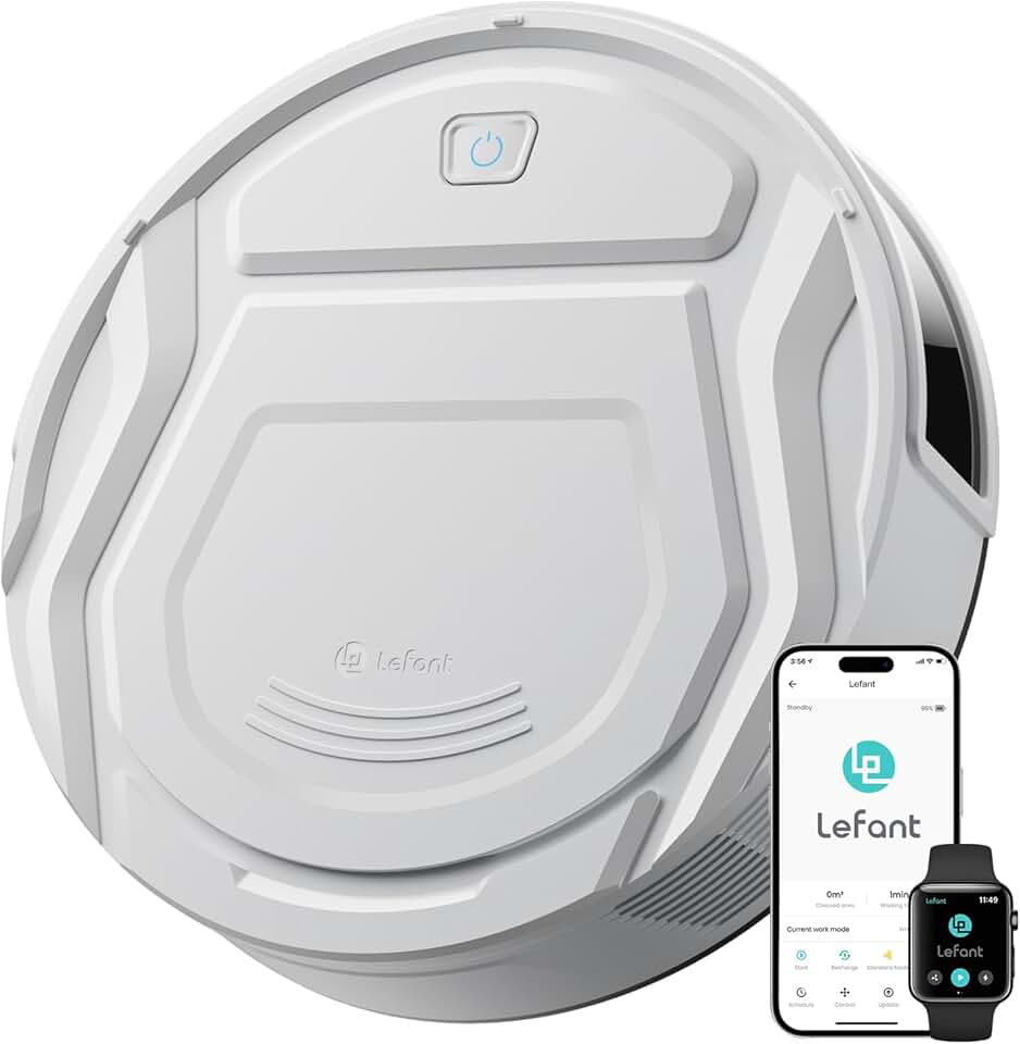 Lefant M210 Pro Robotic Vacuum, Strong Cleaning Performance, Low-Profile Design, Auto Recharge, Multiple Control Options, Timed Clean, Ideal for Pet Owners &amp; Hard Surfaces, White