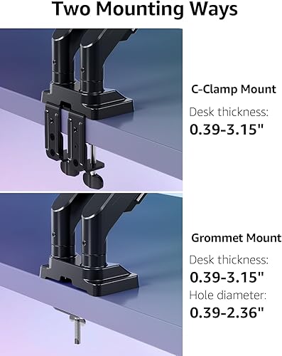 Miniatura 8 de MOUNTUP Soporte de monitor doble para pantallas de máximo 43 pulgadas, brazo de monitor ultraancho ajustable, soporte de monitor doble resistente,