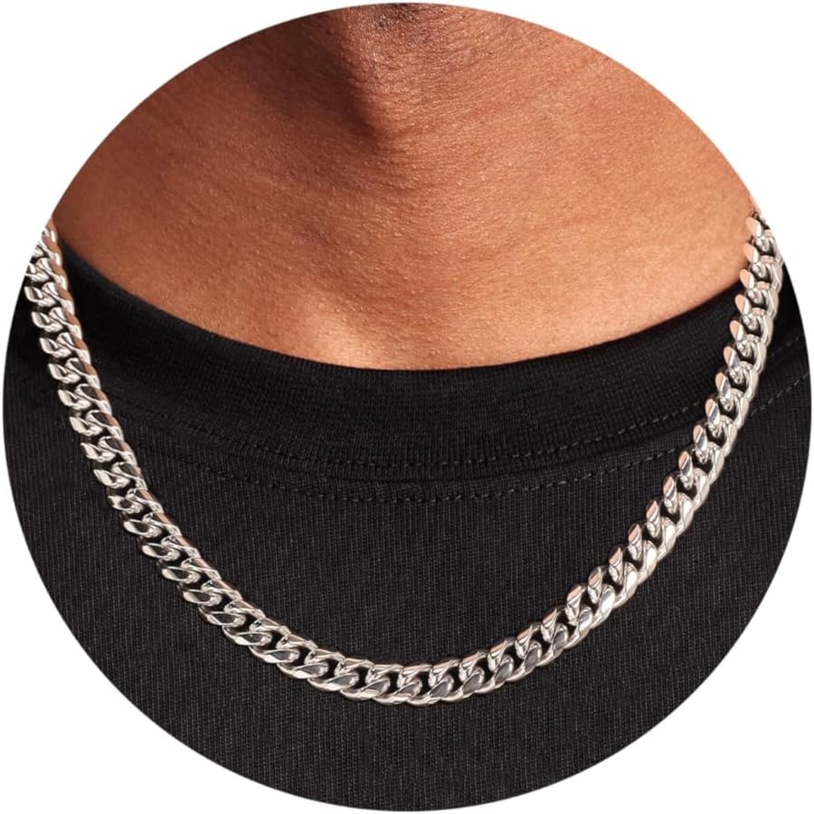 Silver Cuban Link Chain Necklace for Men Stainless Steel Chains for Men Women Miami Tone Diamond Cut Chain Necklaces Accessories Jewelry 4/6/10mm 18/20/22/24/26 Inch