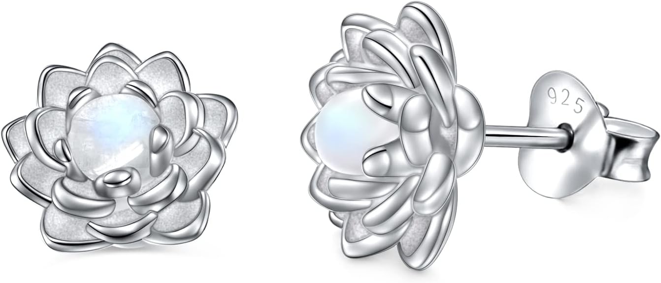 Moonstone Lotus Jewelry Set 925 Sterling Silver Lotus Flower Ring Engraved True Love Waits Natural Healing Buddha Spiritual Yoga Lotus Jewelry Set Gifts for Women