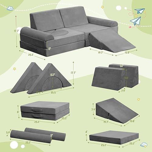 Miniatura 2 de Sofá modular de 12 piezas para niños, sofá seccional, muebles imaginativos para niños creativos, sofá de escalada de espuma convertible para niños y
