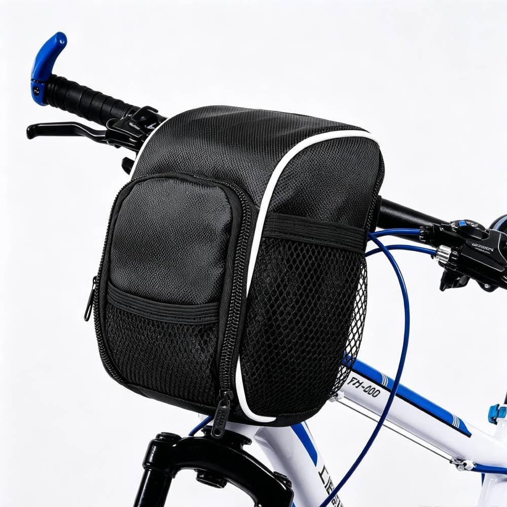 Bike Front Handlebar Bag - Cycling Bicycle Handlebar Front Frame Tube Bag Pouch with Rainproof Cover for Mountain Bike, Road Bike and Scooters