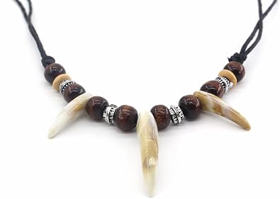 Scddboy Jungle Necklace Caveman Tooth Bone Necklace for Men