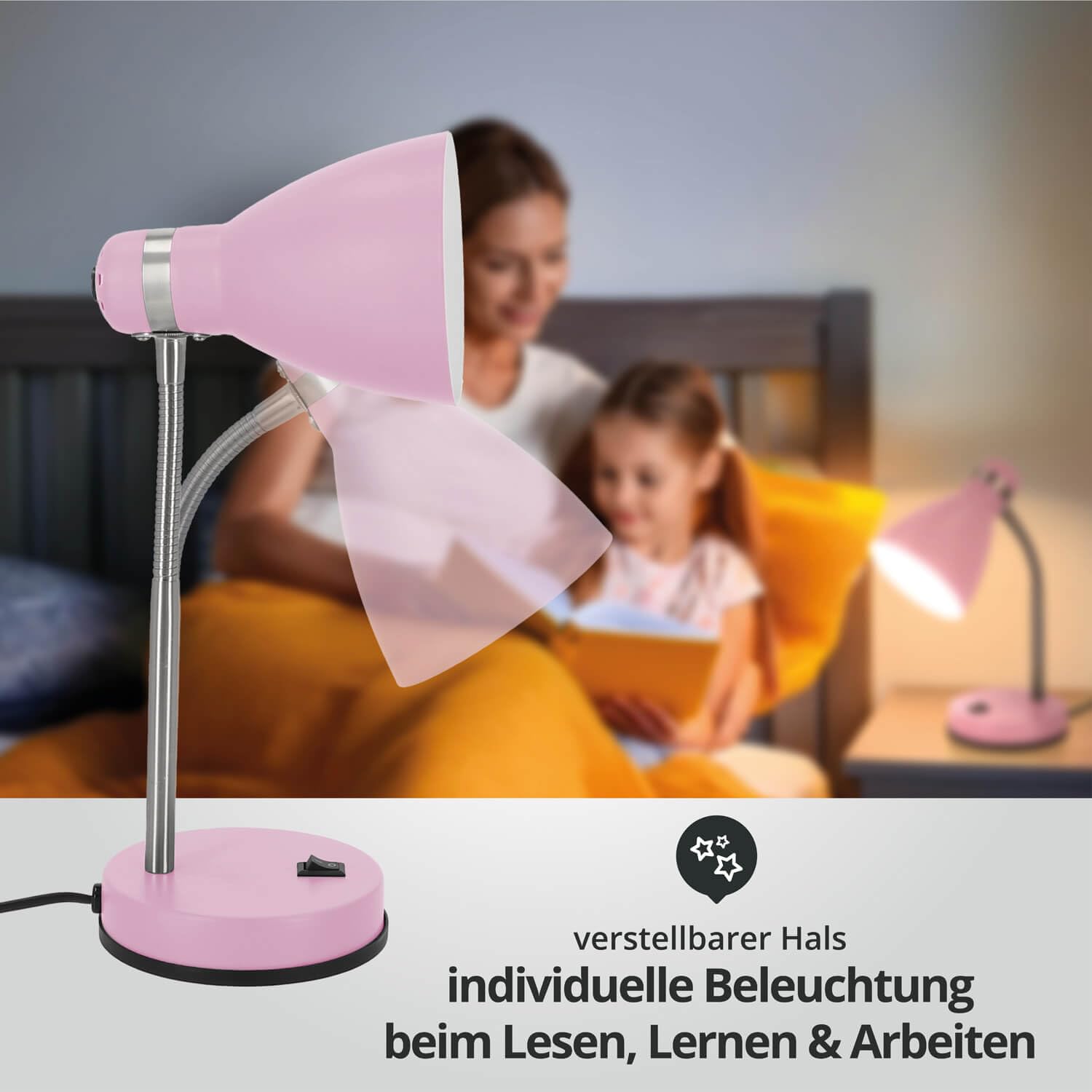 LED Universum Lampa stołowa jaśmin do LED E27 źródło światła maks. 40 W (nie wchodzi w zakres dostawy) lampka do czytania lampa do pokoju dziecięcego, lampa biurkowa metalowa, 1,5 m kabel