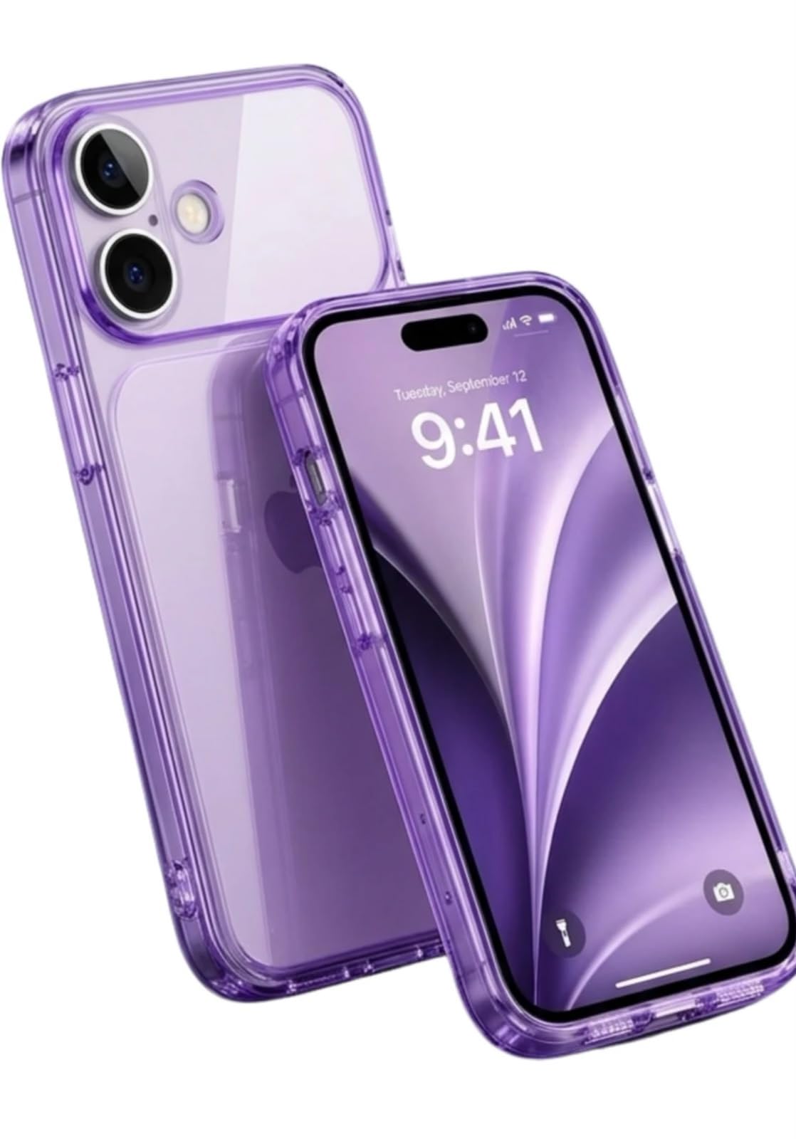 Dezet Compatible Clear Case for iPhone 17 Transparent Matte Soft Slim Shockproof TPU Bumper, Anti-Yellow Crystal Case with Camera Lens Protection Back Cover for (Purple) — Amazon image 3