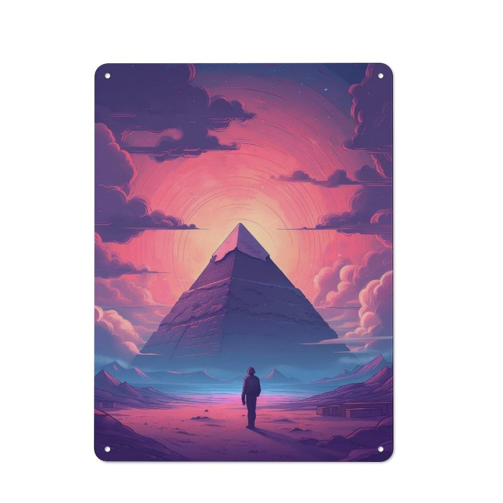 Junmoney Style-18 Tin Wall Plaque 40X30cm With Pyramids Egypt For Café Or Restaurant, New Home Wall Decor For Hospitality Interior Collectors