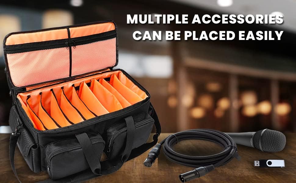 SAVIOUR DJ Cable File Bag, Detachable Padded Bottom and Adjustable Dividers, Stores Music, Audio, and Visual Cabling, Portable Travel Storage and Studio Organization (Orange) - Image 8