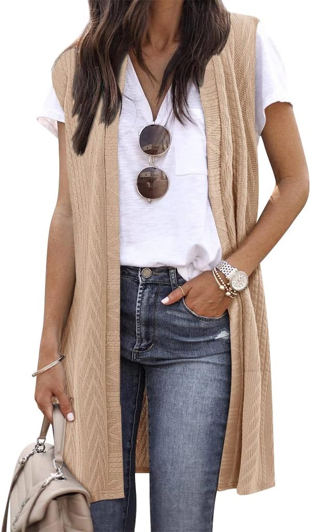 ZXZYWomen Casual Sleeveless Open Front Tunic Vest Long Cardigan Tops Coat