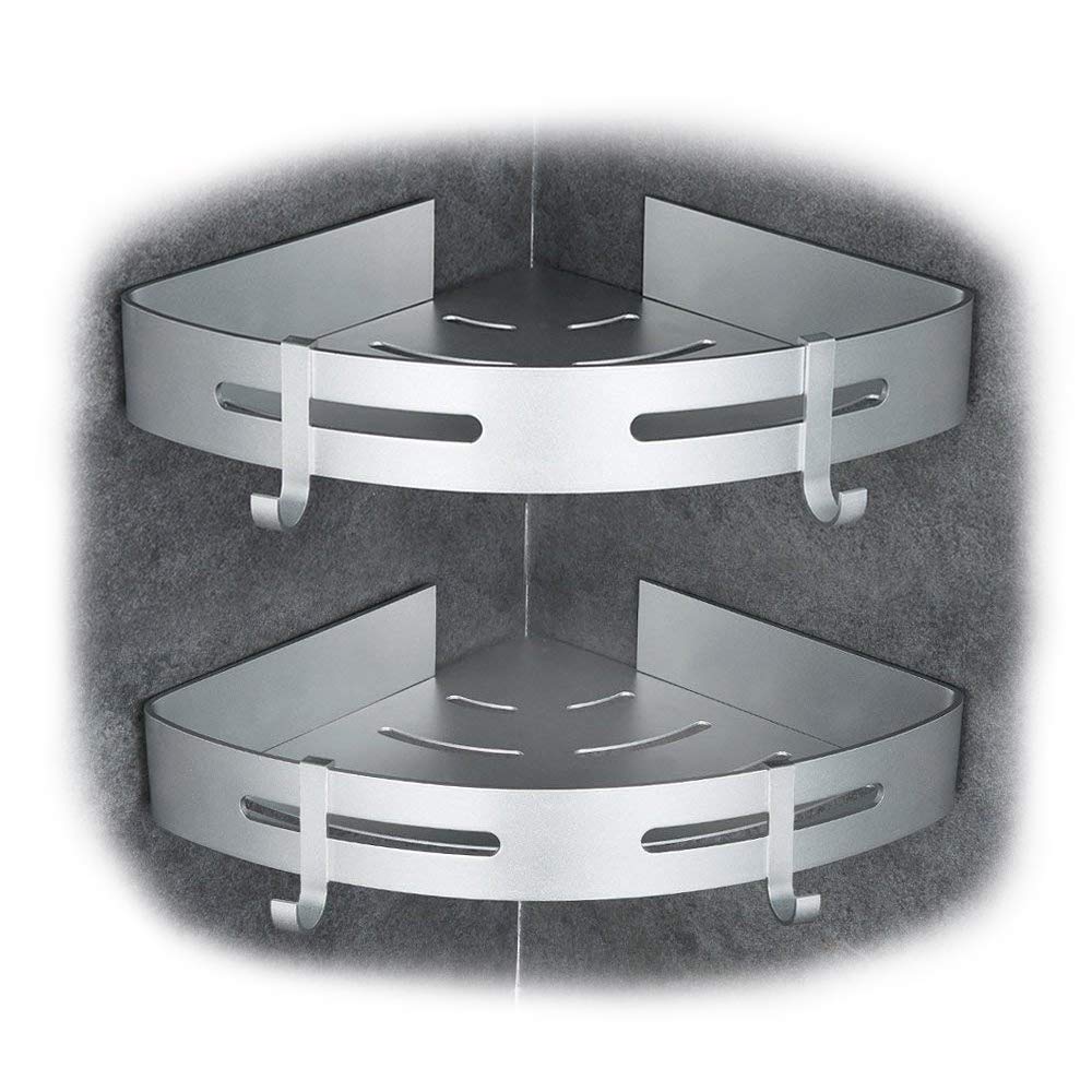 Gricol Corner Shower Caddy 2 Pack Adhesive Basket Bathroom Shelf Wall Mounted No Drilling Kitchen Racks Shower Organizer