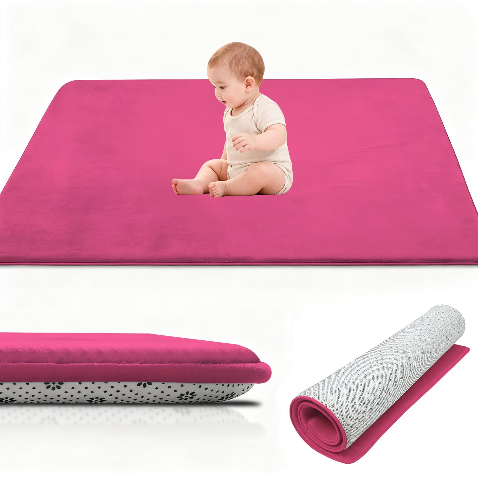 Stqyeiw Coral Velvet Thick Baby Play Mat, 2cm Memory Foam Rug, Baby Crawl Mat, Large Baby Activity Play Mat, Non Slip Children's Floor Tatami Rugs 50 x 100 cm Red