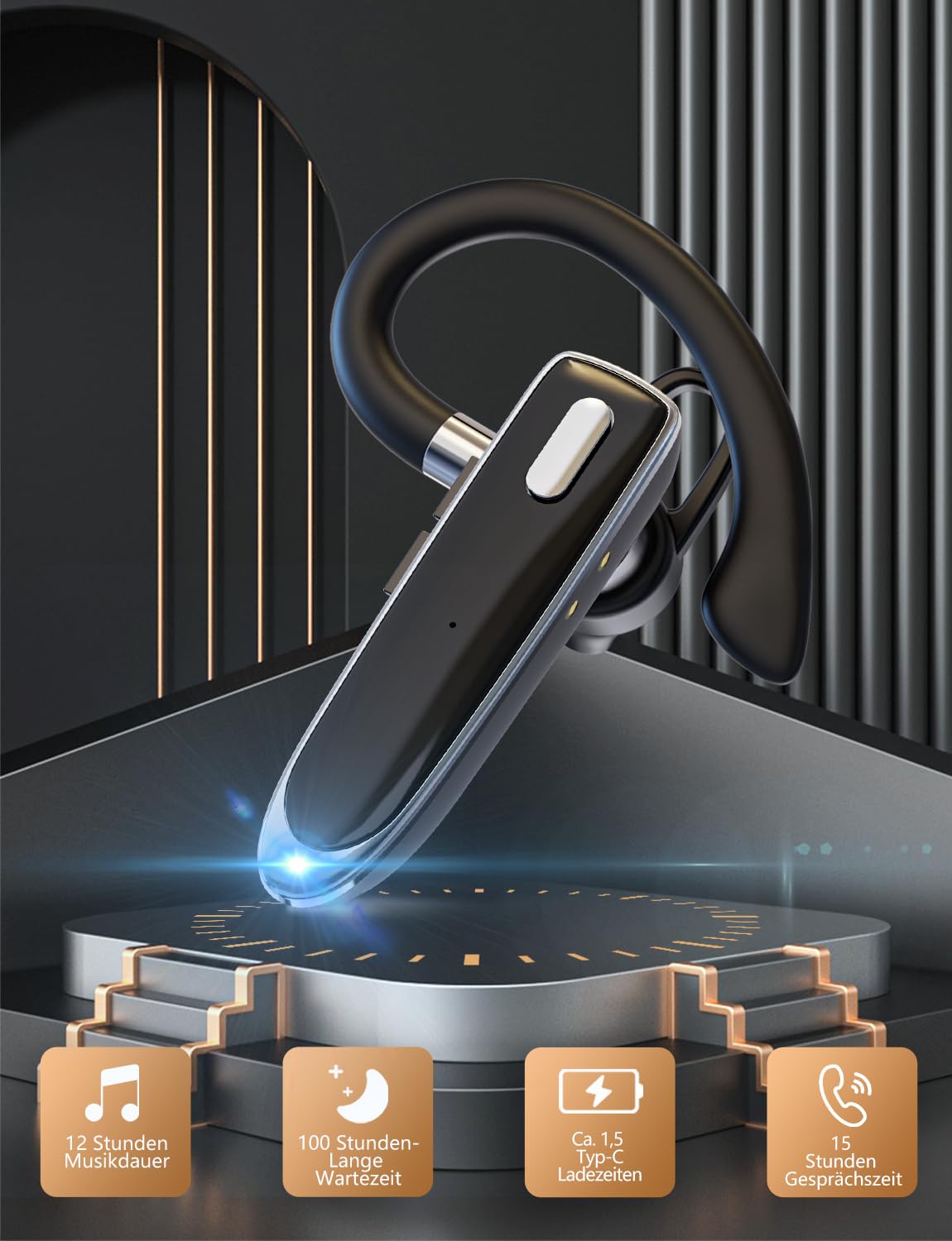 Headset Bluetooth 6.1 Kabellos Kopfhörer 24 Std Spielzeit mit CVC8.0 Dual Mikrofon und Mute Funktion Zwei-Geräte-Verbindung In Ear Kopfhörer Freisprech Handy Ohrhörer für Autofahren/Business/Büro