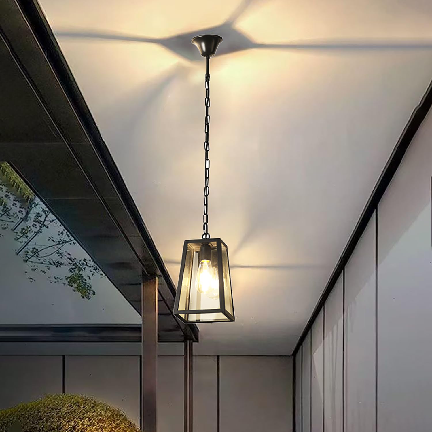 XINYASEE Farol Colgante de Techo Exterior,Lámpara colgante sencilla de un cabezal de aluminio fundido,Máx. 60 W,Lámpara de Techo con cristal para Jardín Terraza Balcón,Patio, terraza e interior E27