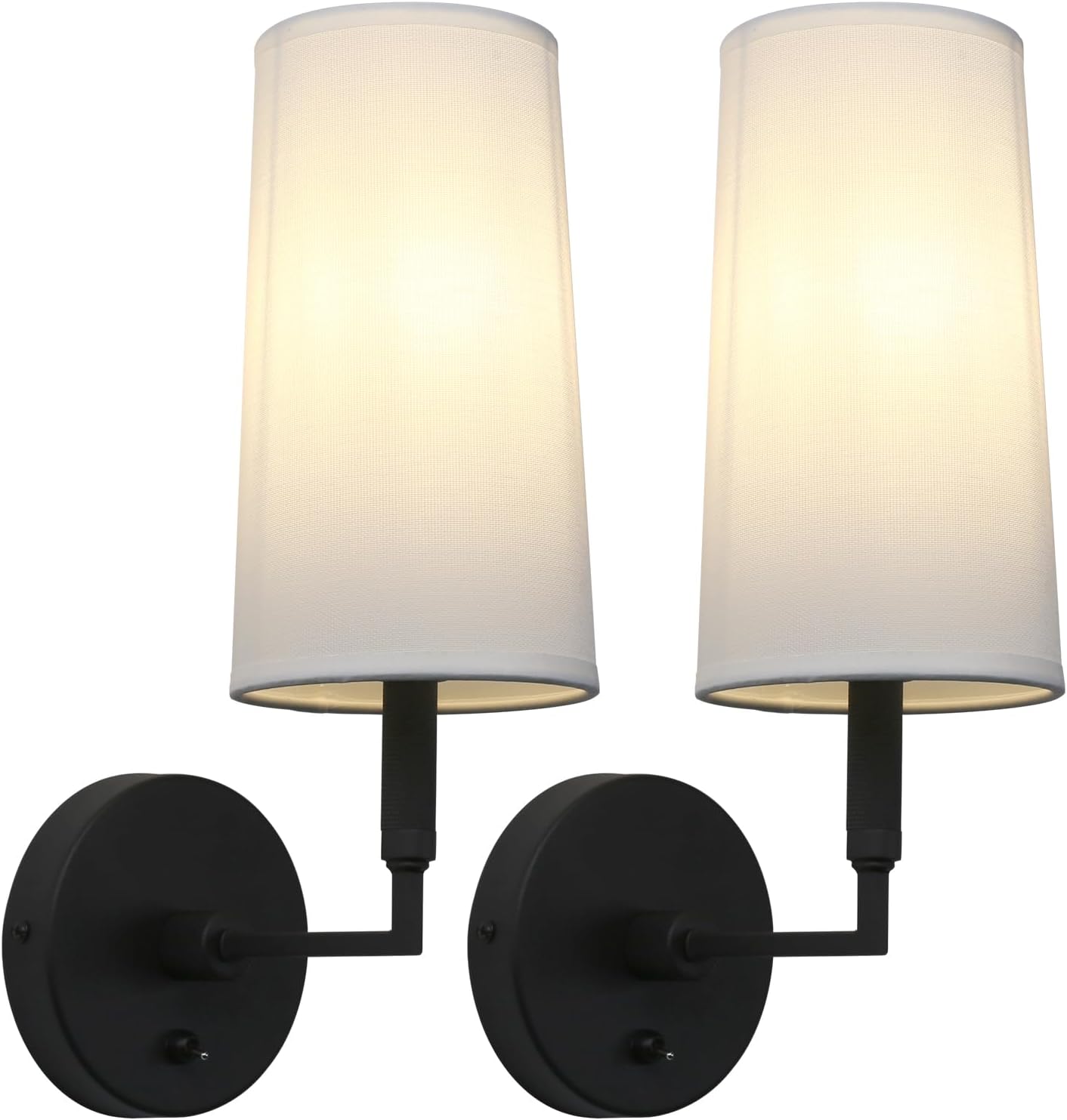 Phansthy Wall Sconces Sets of 2, Retro Industrial Wall Lamps with Switch, Bathroom Vanity Sconces Wall Lighting with White Fabric Shade for Bedroom Living Room Corridor Kitchen (Black 2 Pack)