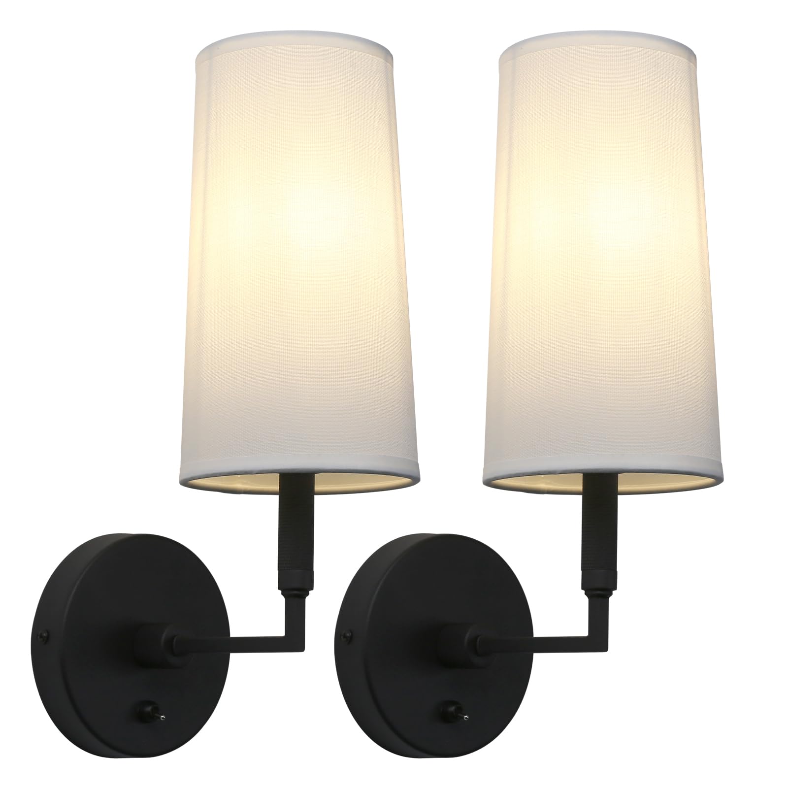 Phansthy Wall Sconces Sets of 2, Retro Industrial Wall Lamps with Switch, Bathroom Vanity Sconces Wall Lighting with White Fabric Shade for Bedroom Living Room Corridor Kitchen (Black 2 Pack)