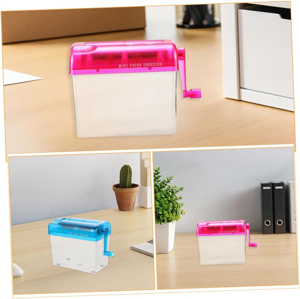 Ciieeo 2pcs Portable Manual Paper Shredder Handheld A6 Size Desktop Document Cutter for Office and Home Use in Pink and Blue