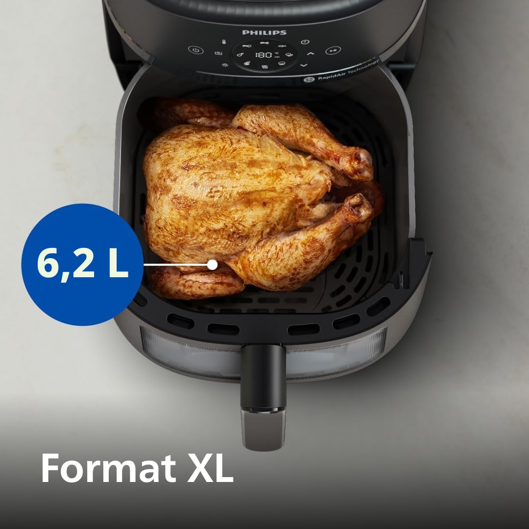 Philips Airfryer Série 2000 - Air Fryer 6.2L, 13 modes de cuisson, technologie RapidAir, jusqu'à 90% de matières grasses en moins, fenêtre de cuisson, écran tactile, Noir (NA230/00)