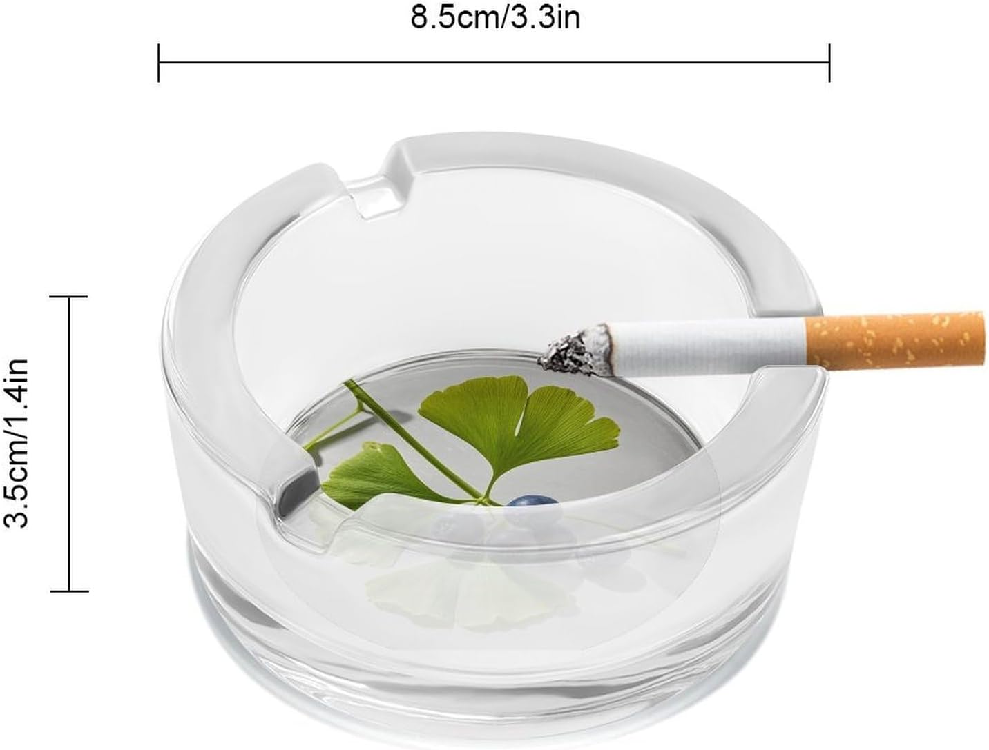 Ashtray, Ginkgo Leaves And Berriesprinted Round Glass Ashtray, Suitable for Home, Office, Indoor And Outdoor Use.