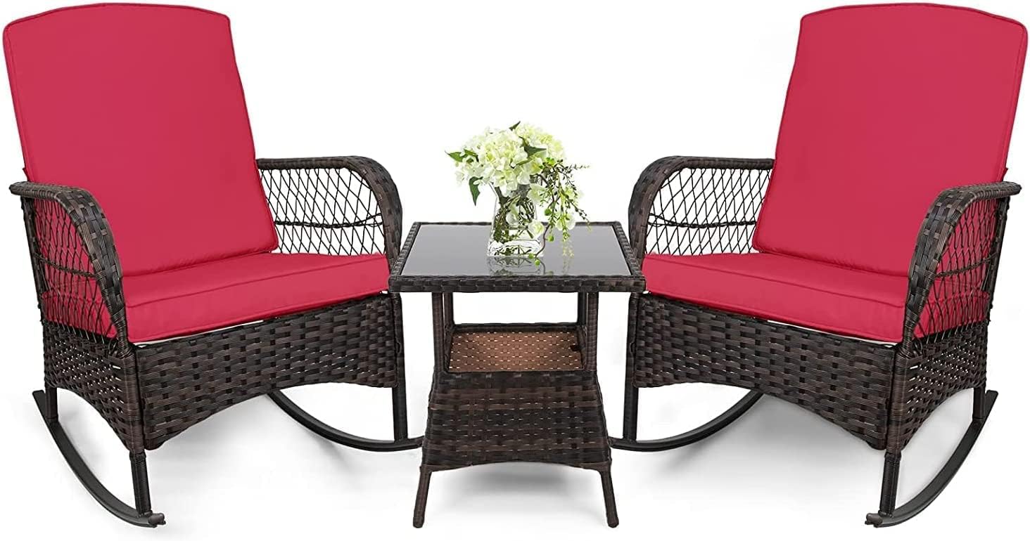 LEVELEVE 3 pcs Rocking Bistro Set Conversation Chairs PE