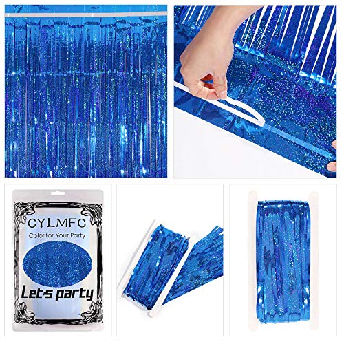 Image of CYLMFC Foil Fringe Curtain - 2 Packs 3ftx8ft Metallic Curtain Backdrop for Birthday Party Decorations Photo Booth Backdrop Christmas Halloween - Deep Blue