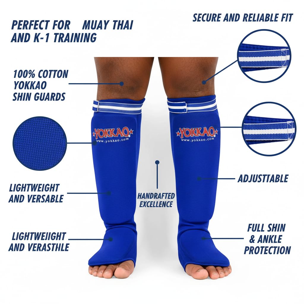 YOKKAO Muay Thai Ankle Guards Stretchable Cotton - Adult Standard - Blue