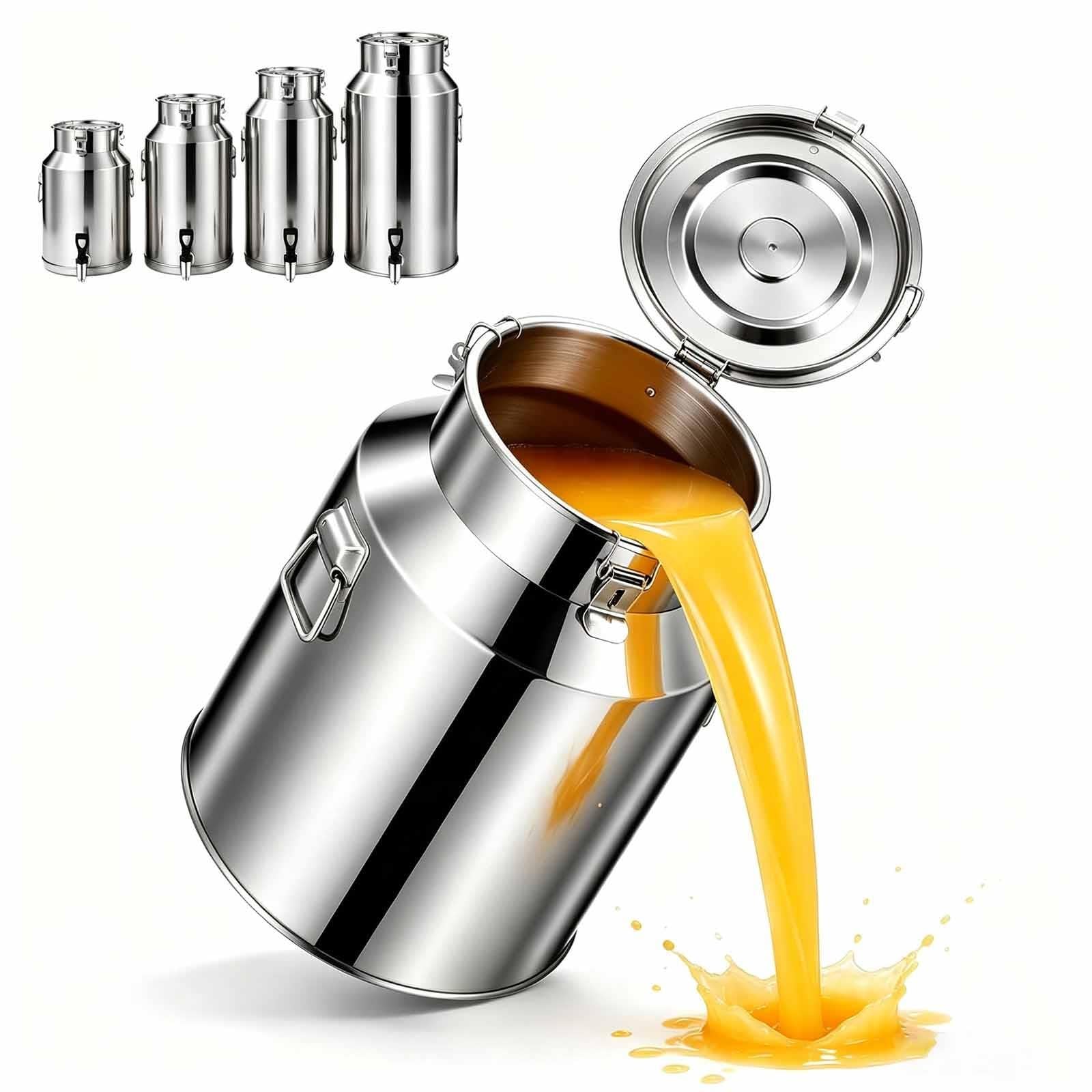 Jarra De Leche Acero Inoxidable Bidón De Leche Cubo De Vino Hermético | Tapa Sellada Con Cierre De Hebilla Asa Para Almacenar Líquidos Aceite Y Sólidos En Granja Hogar(Without faucet,58L)