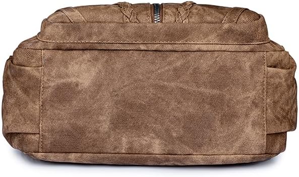 women's PU material retro large capacity multi-layer zipper embroidered wide shoulder strap crossbody bag shoulder bag casual bag（Brown）