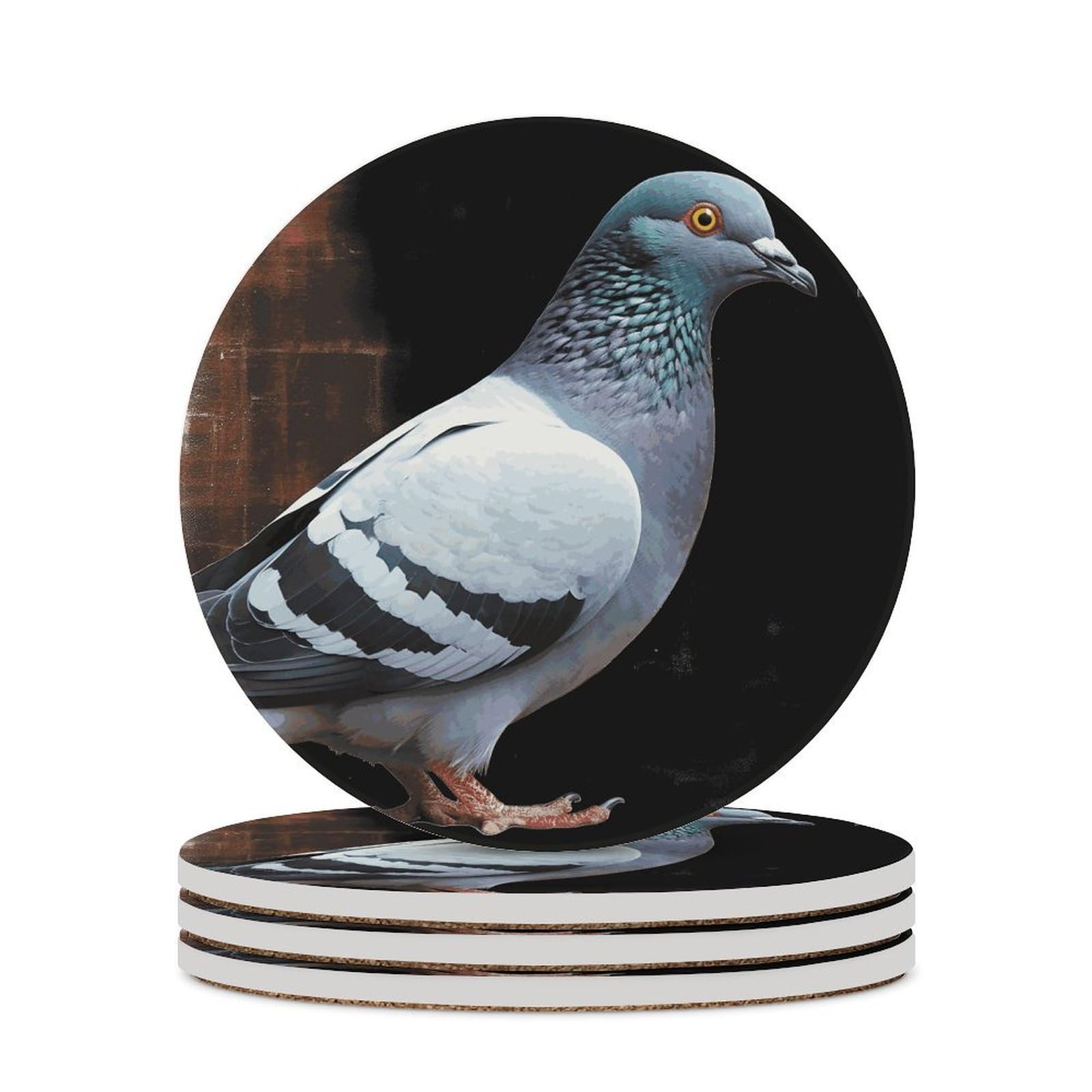 Pigeon Coasters for Drinks Absorbing Round Ceramic Stone Coaster with Cork Base Coffee Cup Beverage Table Cup Mat Modern Style Bar Coaster Set for Home Decor