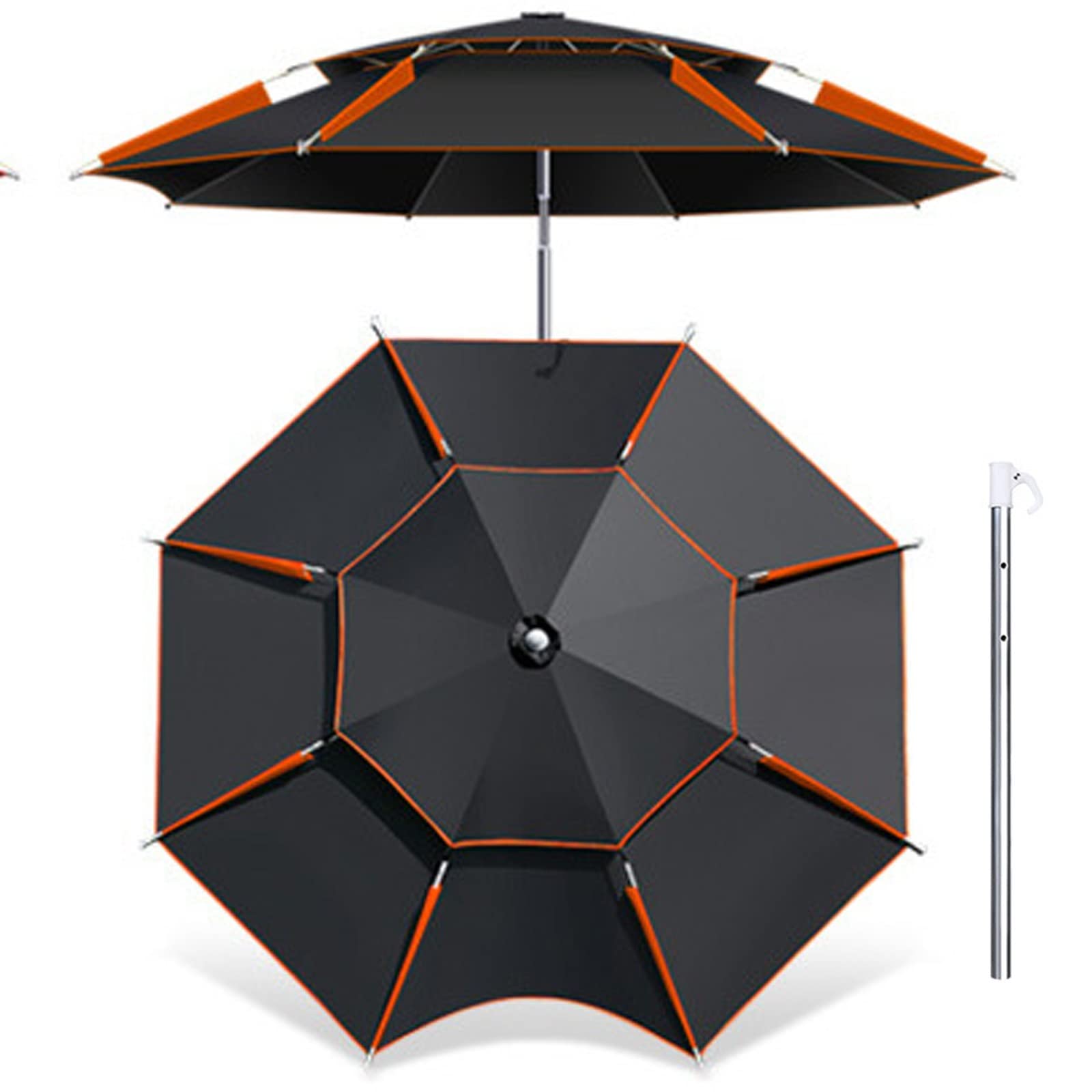 Ombrellone da Spiaggia Antivento Resistente Ombrellone da Giardino Più Dimensioni con Palo In Alluminio Rivestimento Tessuto Anti UV Regolazione A 360° (7 Colori)