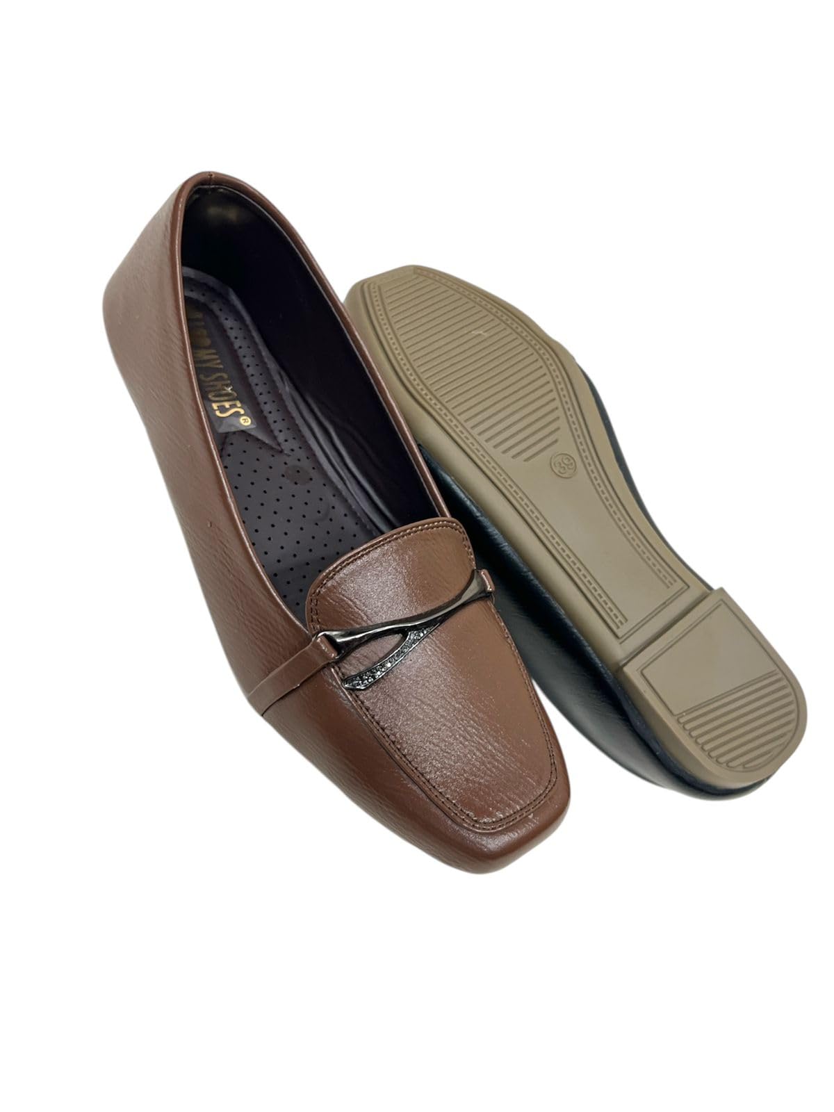 Women's Cream Loafers – Comfort Slip-On Shoes with Elegant Metal Buckle-image-20