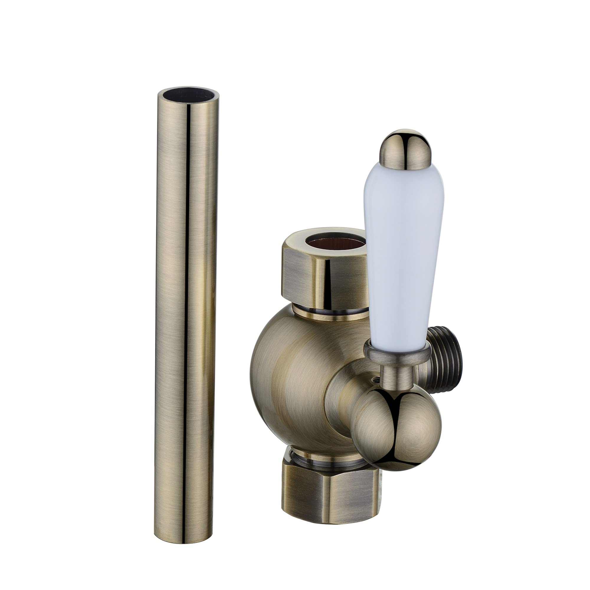 Enki Antique Brass D05 Traditional Shower Diverter Extension Pipe 18Mm Lever