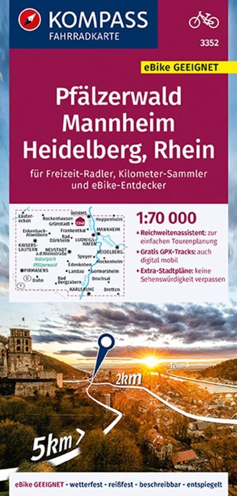 Pfälzerwald / Mannheim / Heidelberg / Rhein: reiß- und wetterfest mit Extra Stadtplänen: 3352 (Fahrradkarten)