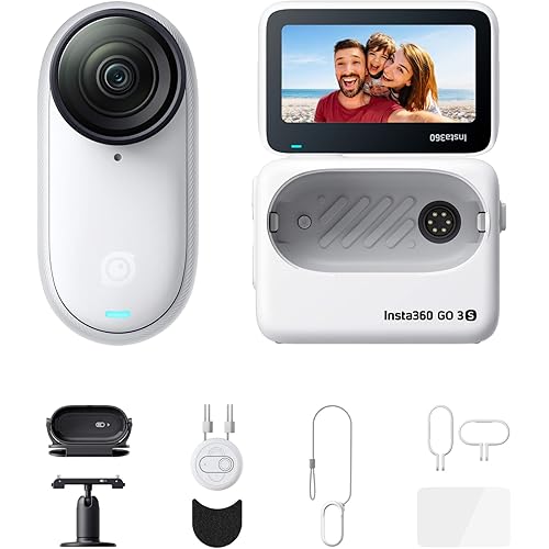 Insta360 GO 3S - 128 GB Action Bundle White 4K Tiny Portable Vlogging Camera, Hands-Free POVs, Mount Anywhere, Stabilization, 140 Min Battery Life, 10m Waterproof, Pet POV