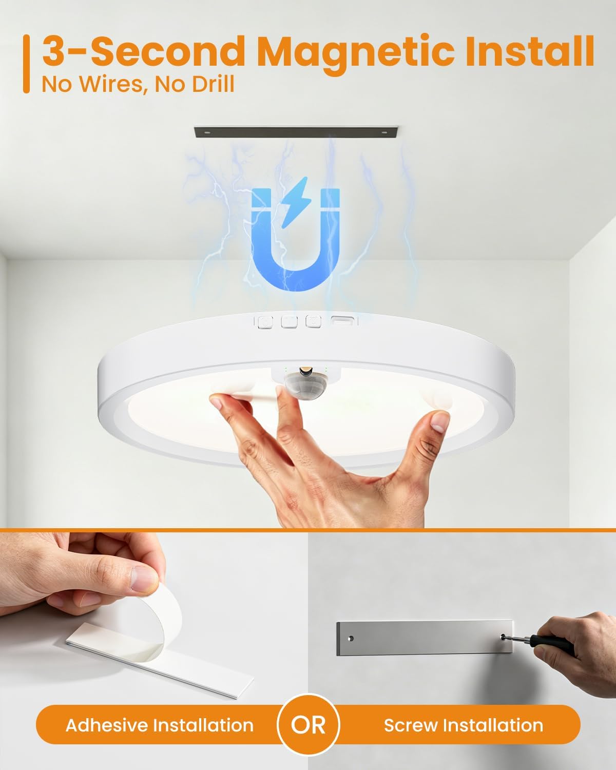 Wireless Motion Sensor Ceiling Light, 7-Inch Rechargeable, 2-Pack