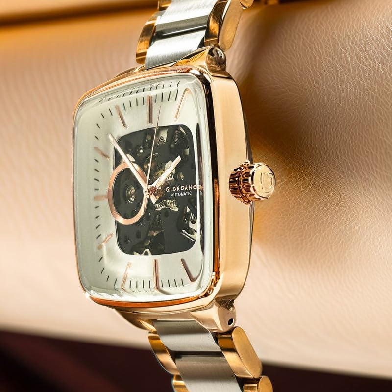 Image of Giordano Luxury Watch for Men - Automatic Skeleton Square Dial, Stainless Steel Strap, Premium Mechanical Movement
