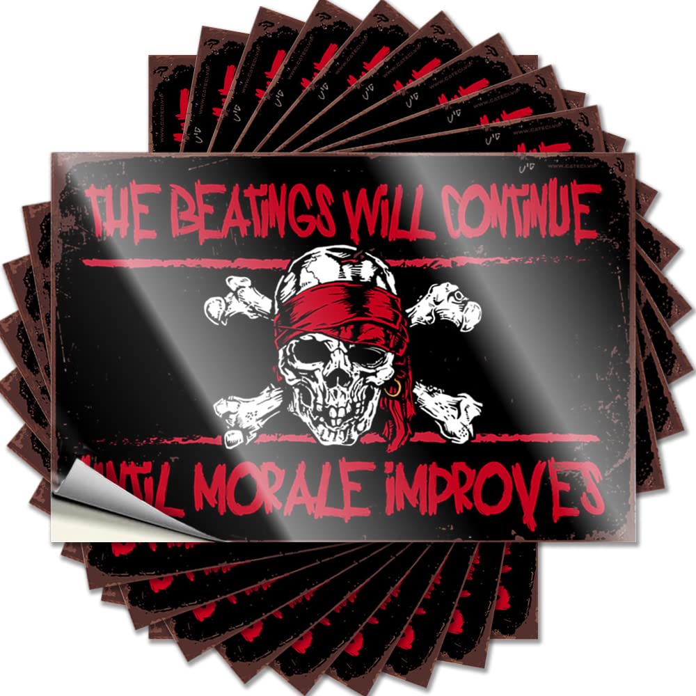 Funny Bumper Sticker The Beatings Will Continue Until Morale Improves Funny Sticker 10 Pcs Car Accessories Funny Signs for Home Bar(12X18CM)