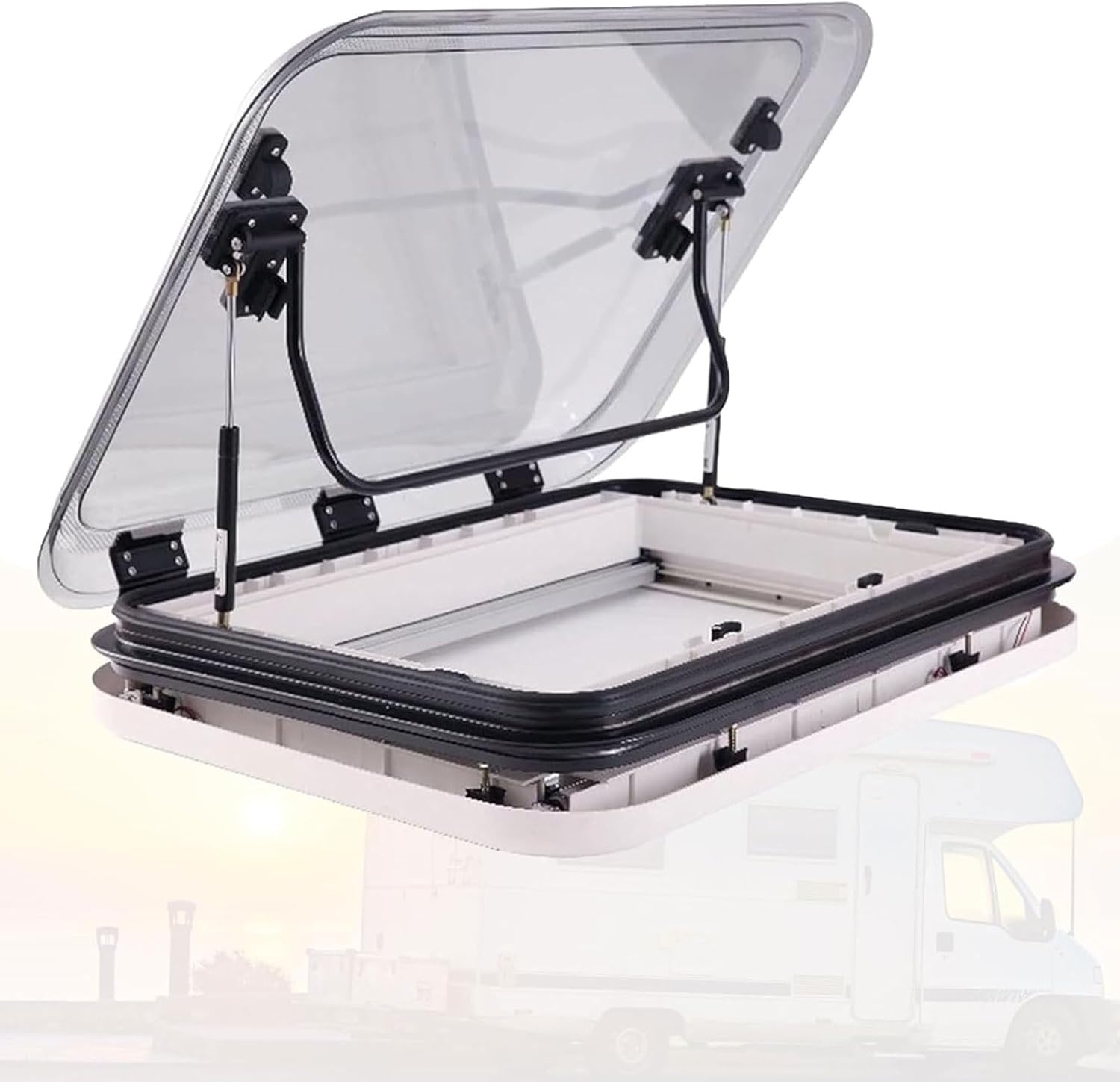 RV Caravan Roof Vent, Universal RV Motorhome Skylight Roof Vent Hatch W/LED Lights RV Sunroof Large Caravan Camper Roofs Window Vent Kit with Nets & Sunshade for Caravan Trailer(800 * 500mm)