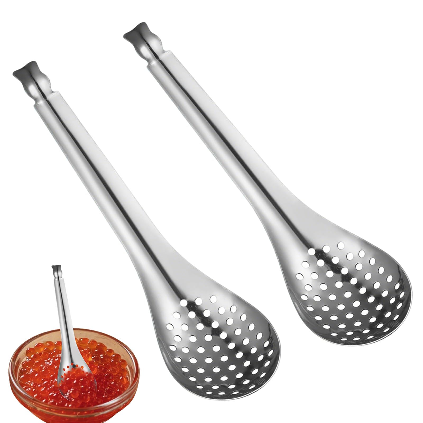 KinetiCore 2 Pcs Stainless Steel Slotted Spoons, Small Caviar Colander Spoon, Slotted Skimmer Strainer Scoop for Poached Eggs, Pasta, Cooking & Serving