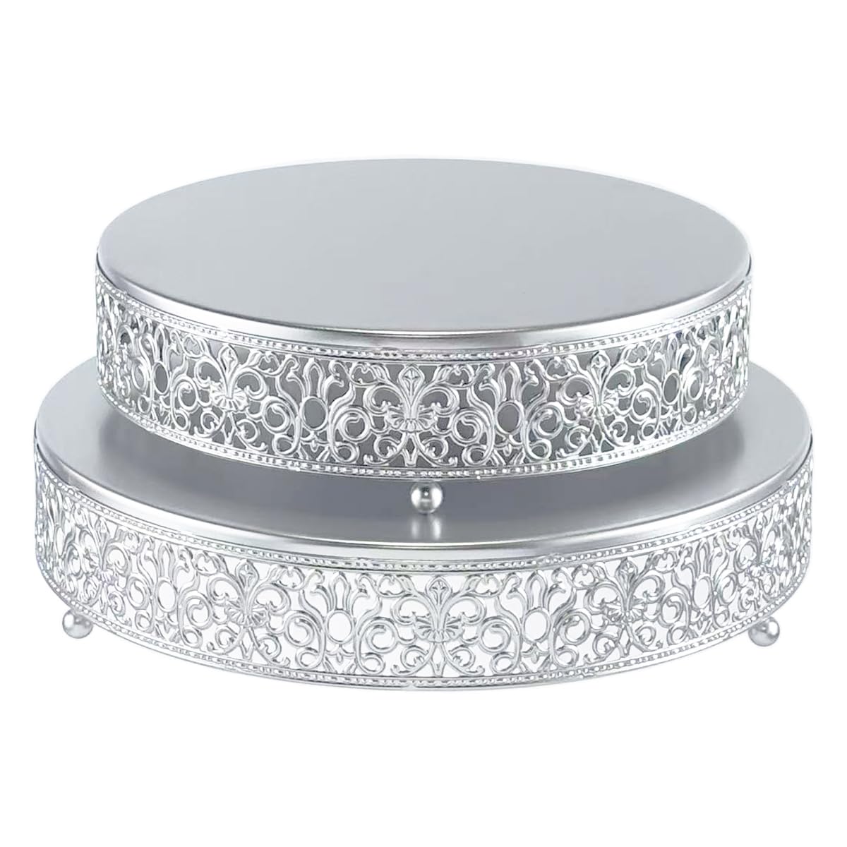 Round Cake Stand Set of 2 Metal Cupcake Stands Dessert Display Plate for Wedding Party Birthday,Matte Silver