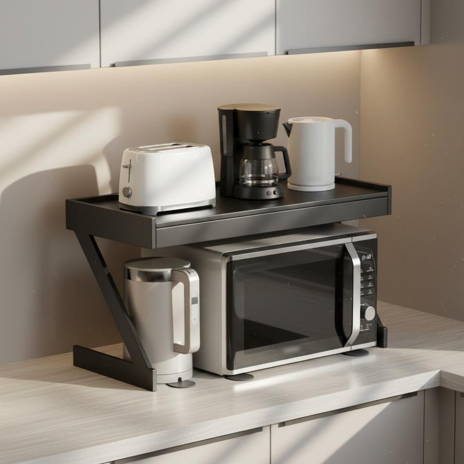 Estante de Microondas de Cocina Estante Organizador Repisa con Cajón Soporte para Horno Microondas Estructura de Acero al Carbono Diseño Vertical con, 50CM