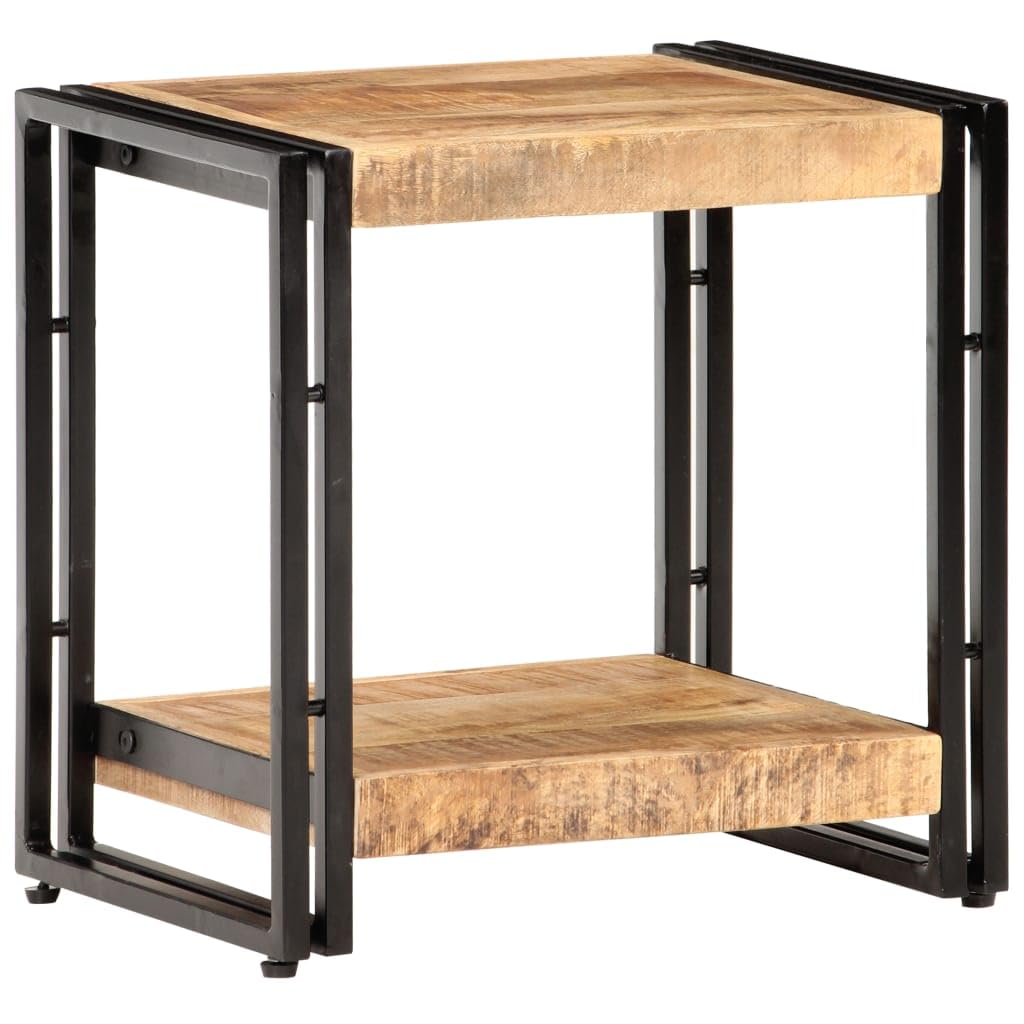Beistelltisch aus rauem Mangoholz und schwarzem Metall 40x30x40 cm, kompakter Couchtisch mit Ablagefach, vielseitiger Nachttisch für Wohnzimmer, Büro, Balkon, platzsparende Aufbewahrung