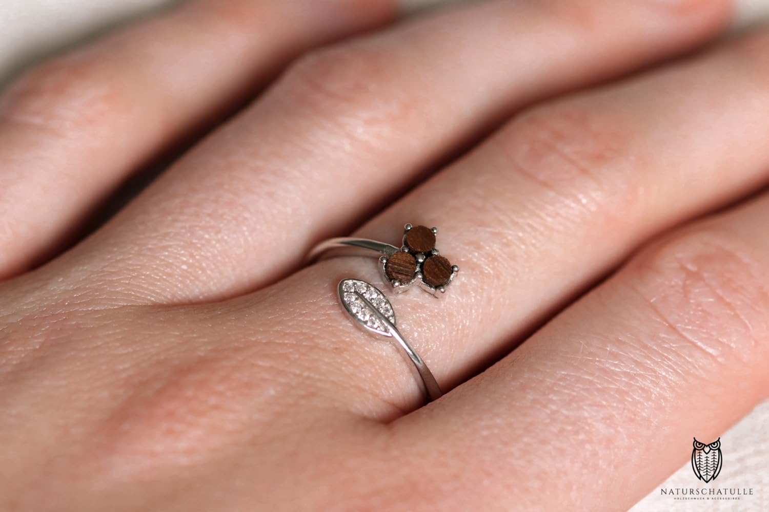 NaturSchatulle Anillo de madera Collection de plata 925, anillo de madera ajustable con inserto de madera, regalo para mujeres