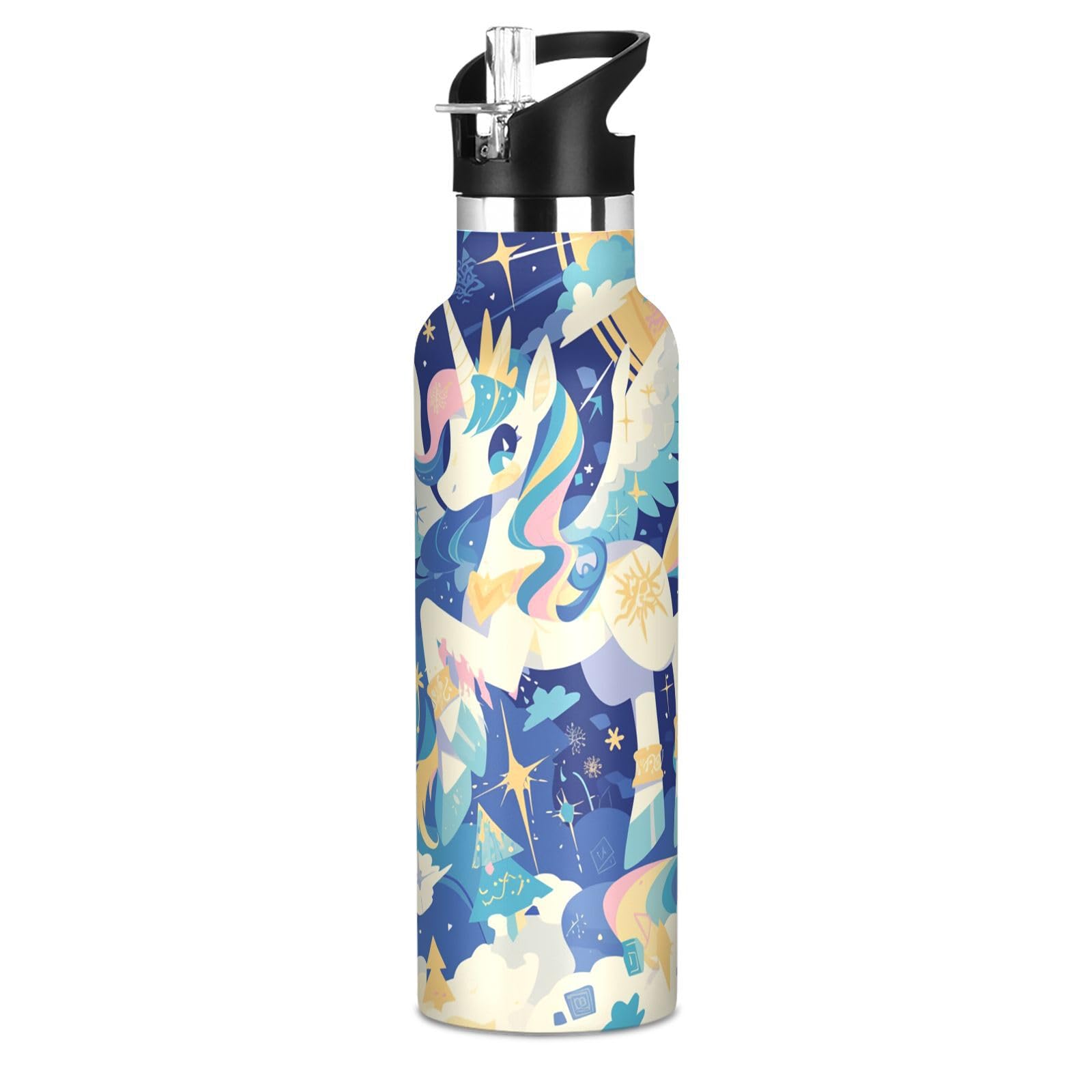 Kaaviyo Boys Pattern Winged Unicorn Flying Starry Sky Water Bottle Stainless Steel Jug Insulated Vacuum Cup For Girls(600Ml)
