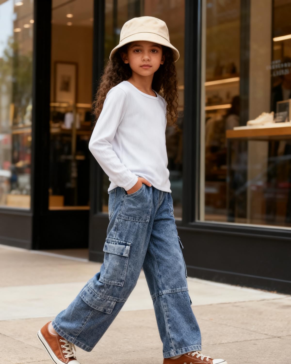 Tween Girls Clothes 2 Piece Long Sleeve Top + Denim Cargo Pants, Teen Girls Fall Clothing Set, Sizes 5-12 Years