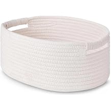 Cotton Rope Woven Storage Basket with Handles   Multi-Purpose Organizer for Remote Controls, Cosmetics, Jewelry, Books & Snacks   Dust-Proof & Moisture-Proof, 33x22x15cm White