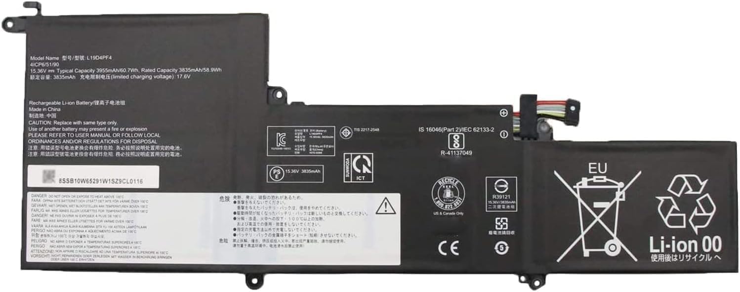 L19D4PF4 L19M4PF4 5B10W65297 SB10W65282 5B10W65276 SB10W65291 L19C4PF4 5B10W65273 Laptop Battery Replacement for Lenovo Ideapad Yoga Slim 7-14IIL05 Slim 7-14ARE05 Series(15.36V 60.7Wh)