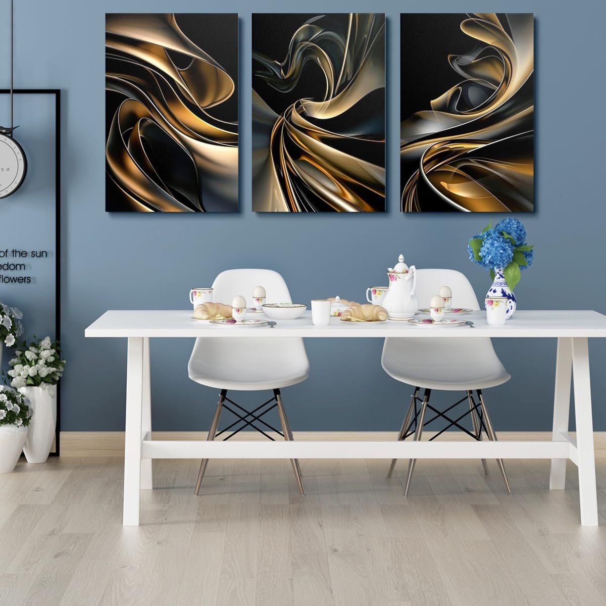 JKEVCBIAX Black And Golden Swirl Design-Simple Line Art Canvas Painting Modern Minimalist Aesthetic Indoor Wall Decor(70x90cmx3/NO frame)