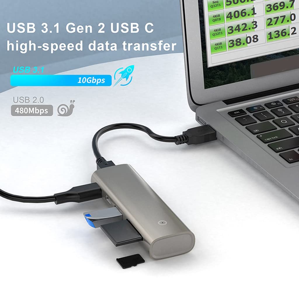 Adattatore USB C in lega di alluminio USB C Splitter a 6 porte 1 A 5 Adattatore multi-porta USB 3.1 Gen 2 per Notebook Desktop