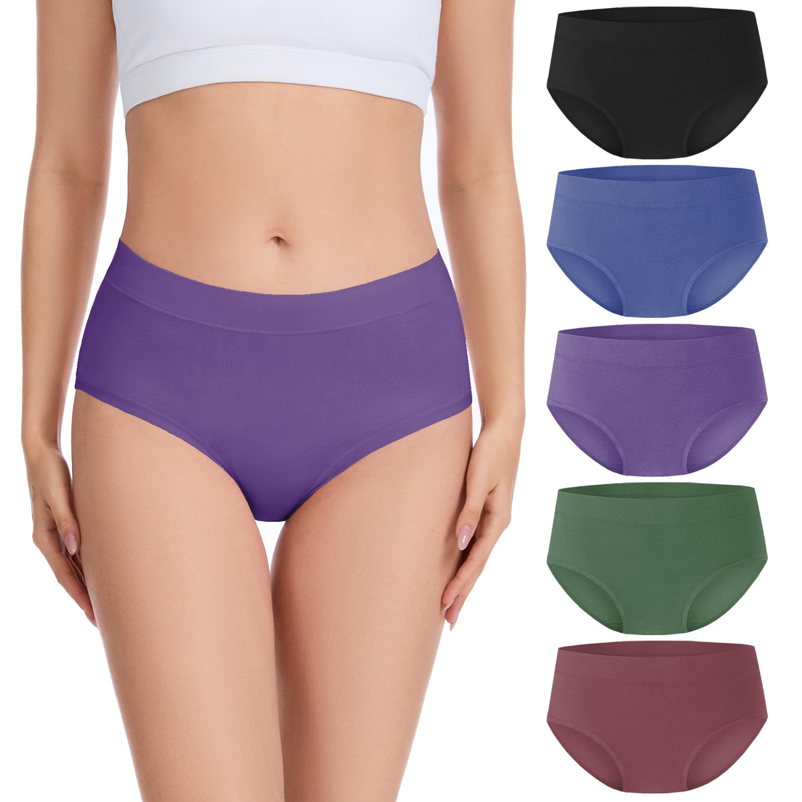 Migbean Womens Underwear Viscose Made from Bamboo Briefs for Women Mid Waisted Ladies Panties Lightweight Breathable 5 Pack