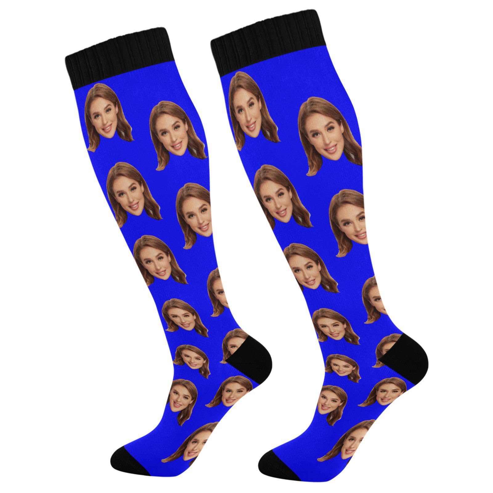 KLL Custom Funny Face Socks Novelty Compression Socks Faces Printed for Adult and Teens Cat Dog Lovers Personalized Gifts